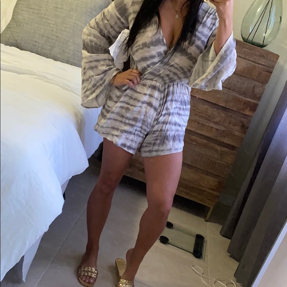 Pants - Gray tan colors tie dye romper